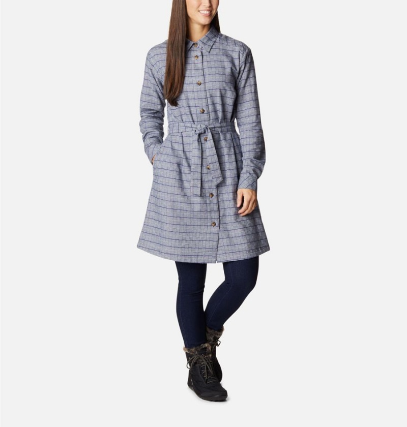 Navy Women's Columbia Holly Hideaway Flannel Dress | JFRWI-7638