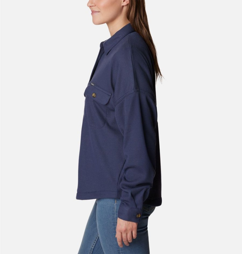 Navy Women's Columbia Holly Hideaway Waffle Jacket Shirt | VJAKM-3250