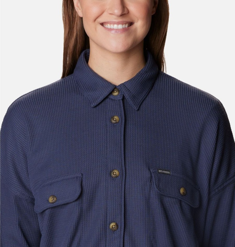 Navy Women's Columbia Holly Hideaway Waffle Jacket Shirt | VJAKM-3250