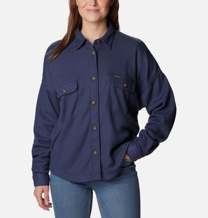 Navy Women\'s Columbia Holly Hideaway Waffle Jacket Shirt | VJAKM-3250