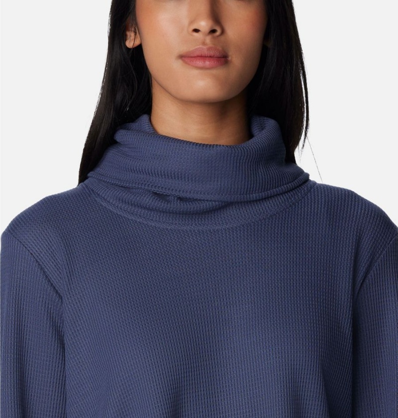 Navy Women's Columbia Holly Hideaway Waffle Cowl Neck Pullover | YXAUH-0571