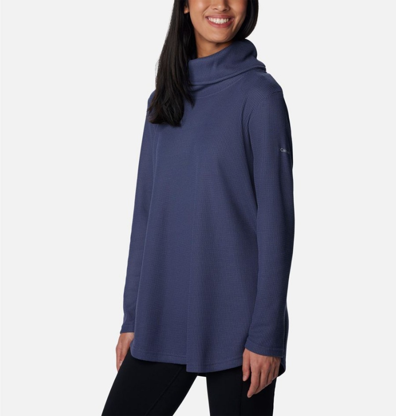 Navy Women's Columbia Holly Hideaway Waffle Cowl Neck Pullover | YXAUH-0571