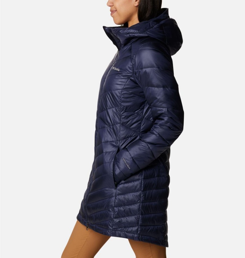 Navy Women's Columbia Joy Peak Mid Insulated Hooded Puffer Jacket | GOTCZ-4950