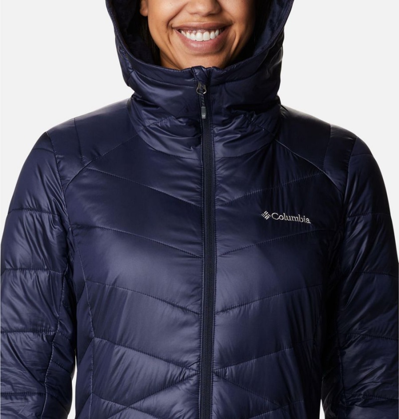 Navy Women's Columbia Joy Peak Mid Insulated Hooded Puffer Jacket | GOTCZ-4950