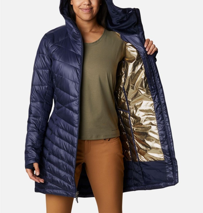 Navy Women's Columbia Joy Peak Mid Insulated Hooded Puffer Jacket | GOTCZ-4950