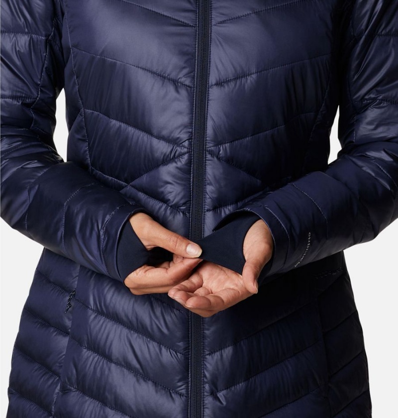 Navy Women's Columbia Joy Peak Mid Insulated Hooded Puffer Jacket | GOTCZ-4950