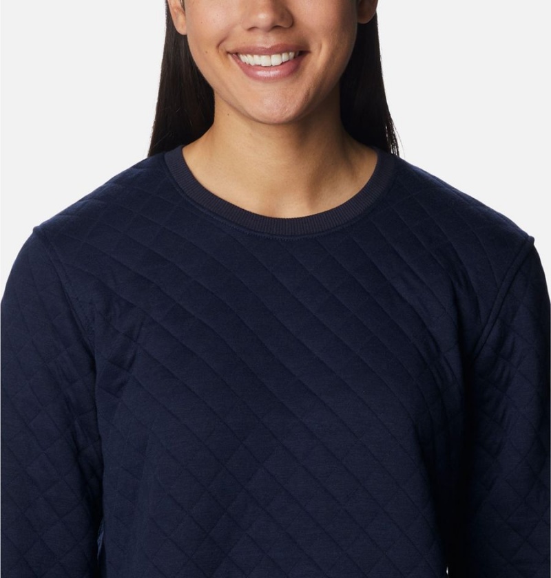 Navy Women's Columbia Lodge Quilted Crew Sweatshirt Pullover | GMJWP-7289