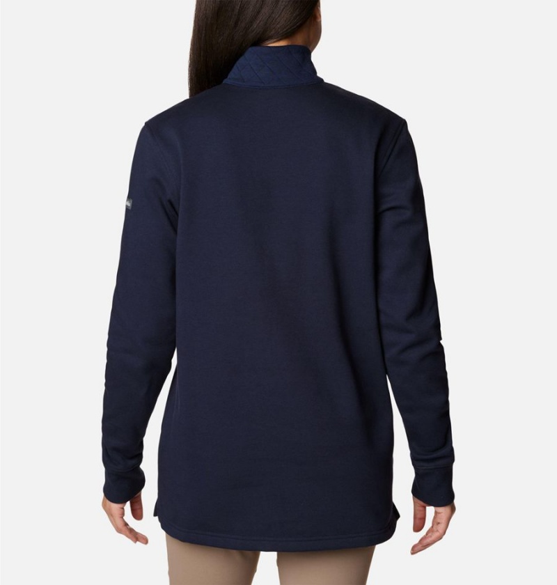 Navy Women's Columbia Lodge Quilted Quarter Zip Tunic Pullover | TYHKV-5930