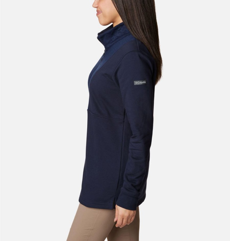 Navy Women's Columbia Lodge Quilted Quarter Zip Tunic Pullover | TYHKV-5930