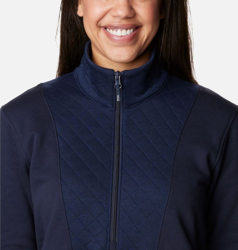 Navy Women's Columbia Lodge Quilted Quarter Zip Tunic Pullover | TYHKV-5930