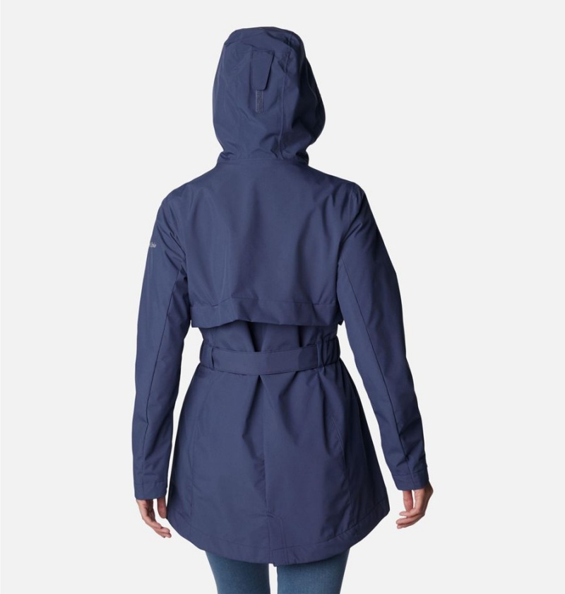 Navy Women's Columbia Long Valley Trench II Rain Jacket | NFSWO-7038