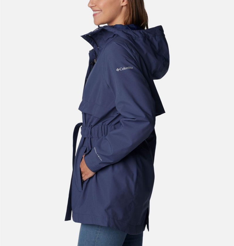 Navy Women's Columbia Long Valley Trench II Rain Jacket | NFSWO-7038