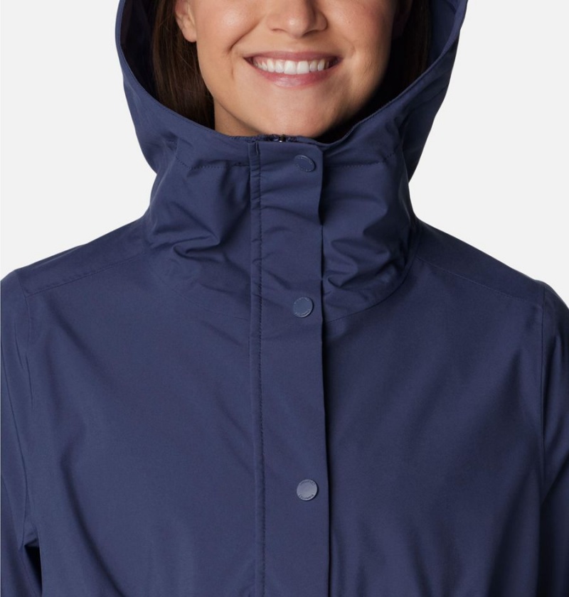 Navy Women's Columbia Long Valley Trench II Rain Jacket | NFSWO-7038