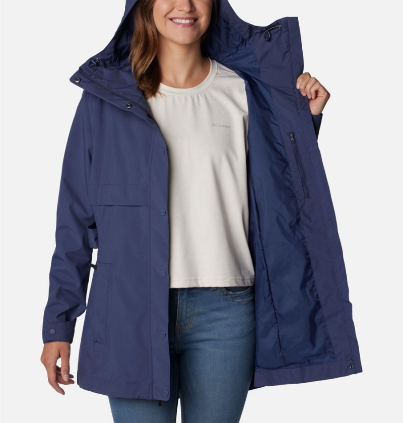 Navy Women's Columbia Long Valley Trench II Rain Jacket | NFSWO-7038