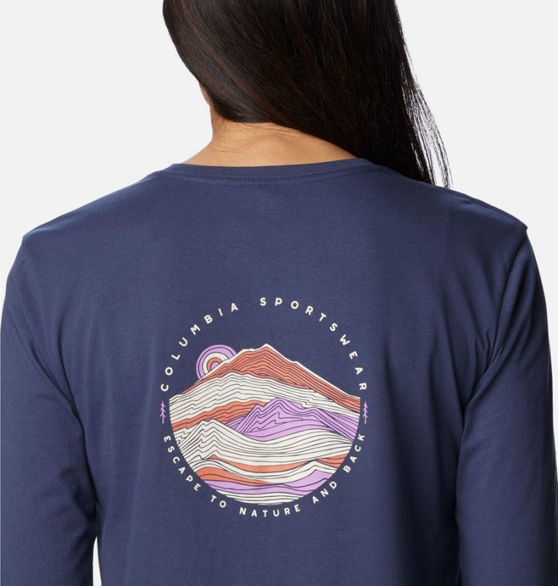 Navy Women's Columbia North Cascades Back Graphic Long Sleeve T-Shirt | XITYN-2351