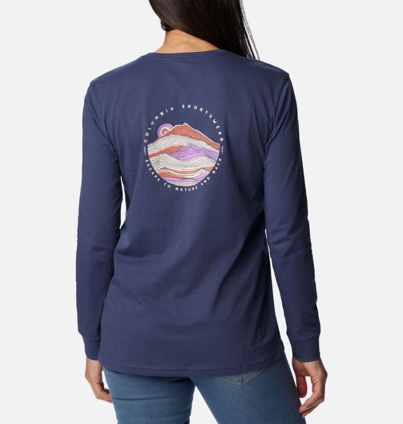 Navy Women\'s Columbia North Cascades Back Graphic Long Sleeve T-Shirt | XITYN-2351