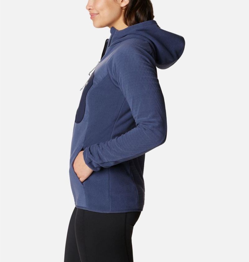 Navy Women's Columbia Outdoor Tracks Hooded Full Zip Fleece Jacket | UPDZT-4103