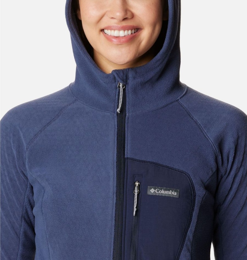 Navy Women's Columbia Outdoor Tracks Hooded Full Zip Fleece Jacket | UPDZT-4103