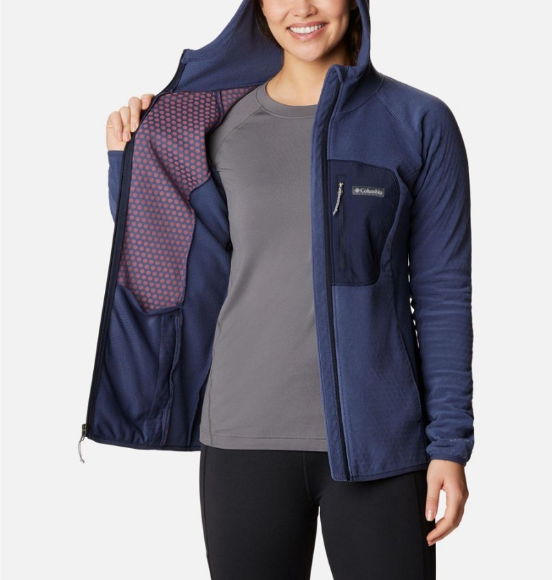 Navy Women's Columbia Outdoor Tracks Hooded Full Zip Fleece Jacket | UPDZT-4103