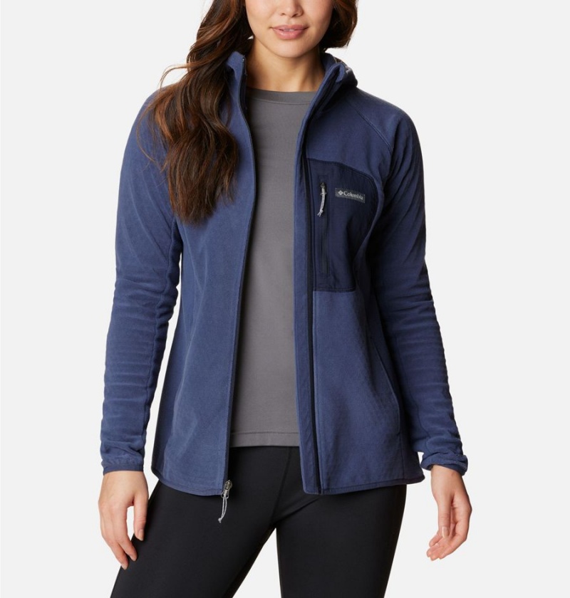 Navy Women's Columbia Outdoor Tracks Hooded Full Zip Fleece Jacket | UPDZT-4103