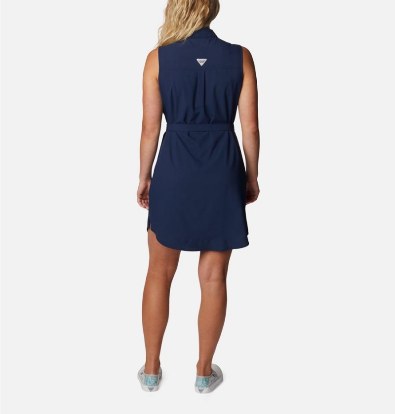 Navy Women's Columbia PFG Sun Drifter Woven II Dress | WBJKH-4190