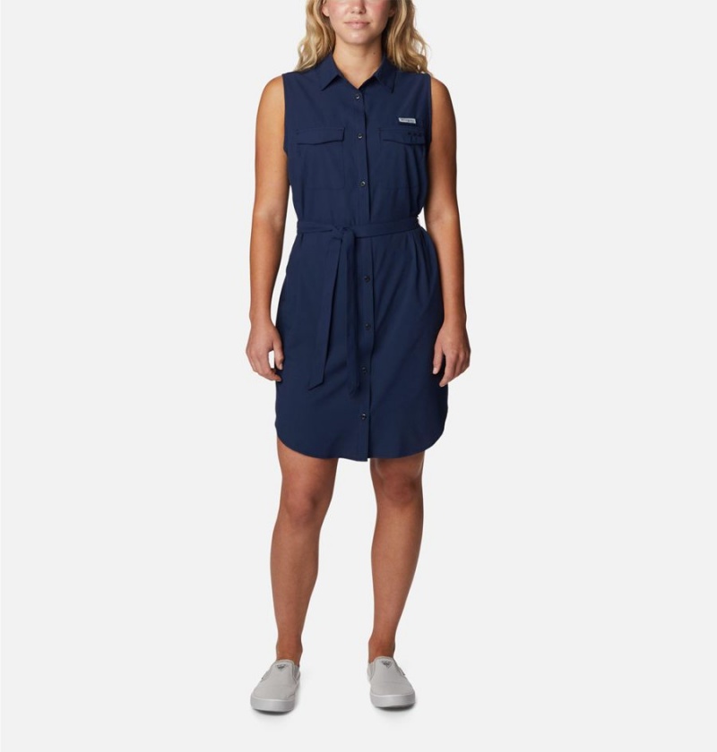 Navy Women\'s Columbia PFG Sun Drifter Woven II Dress | WBJKH-4190