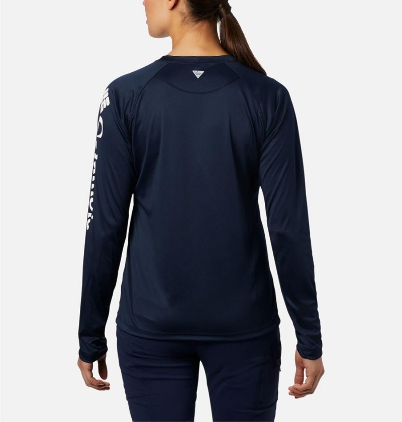 Navy Women's Columbia PFG Tidal II Long Sleeve T-Shirt | VAJZM-5619