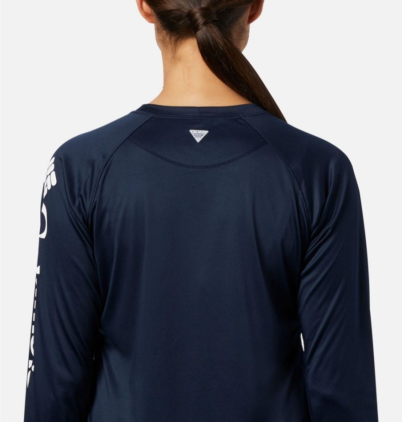 Navy Women's Columbia PFG Tidal II Long Sleeve T-Shirt | VAJZM-5619