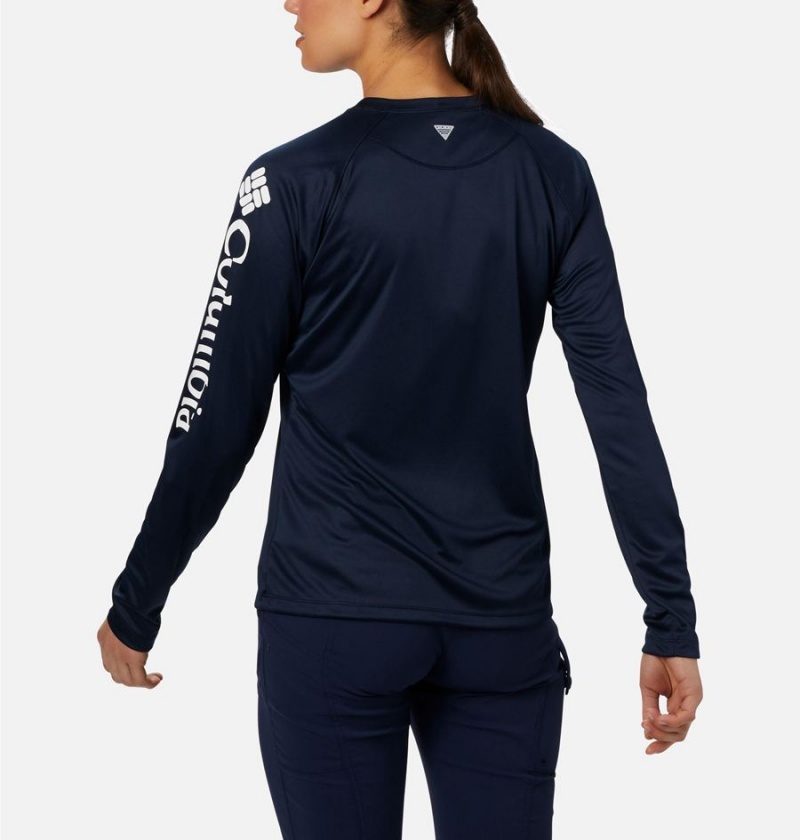 Navy Women's Columbia PFG Tidal II Long Sleeve T-Shirt | VAJZM-5619