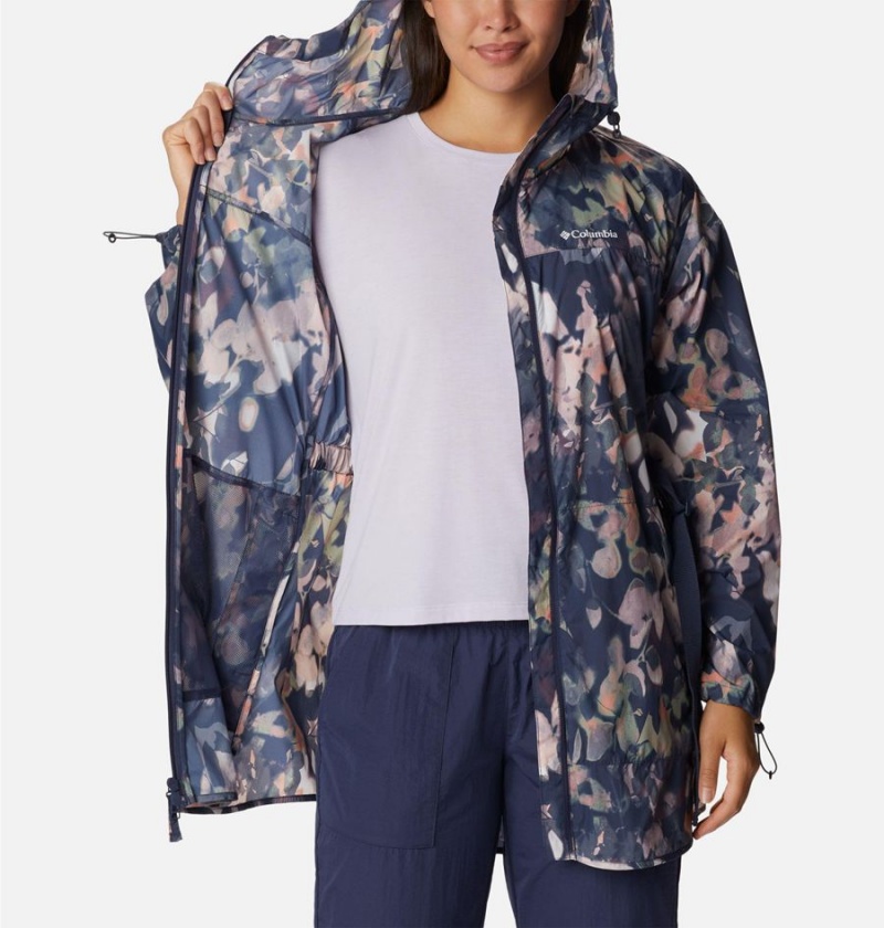 Navy Women's Columbia Parkette Long Wind Jacket Windbreaker | TMKGH-8421