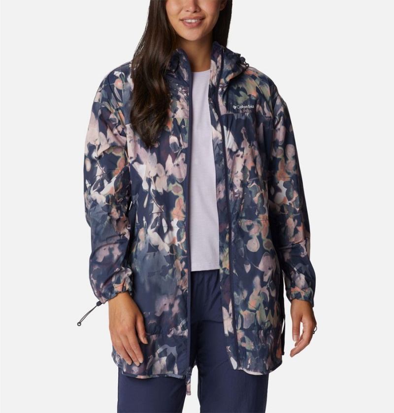 Navy Women's Columbia Parkette Long Wind Jacket Windbreaker | TMKGH-8421