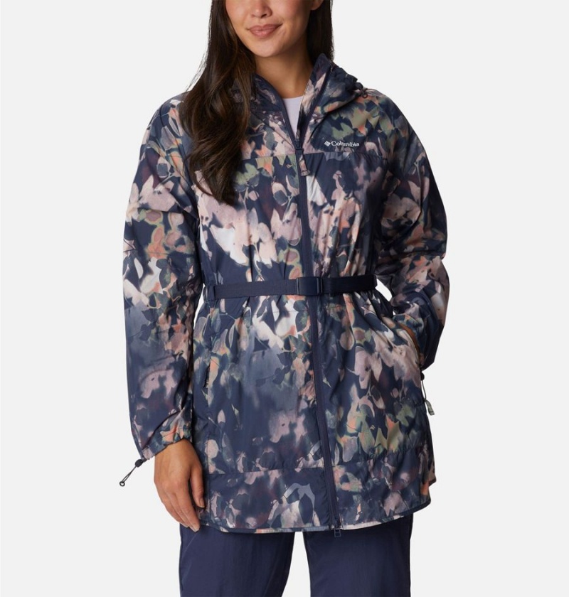 Navy Women\'s Columbia Parkette Long Wind Jacket Windbreaker | TMKGH-8421