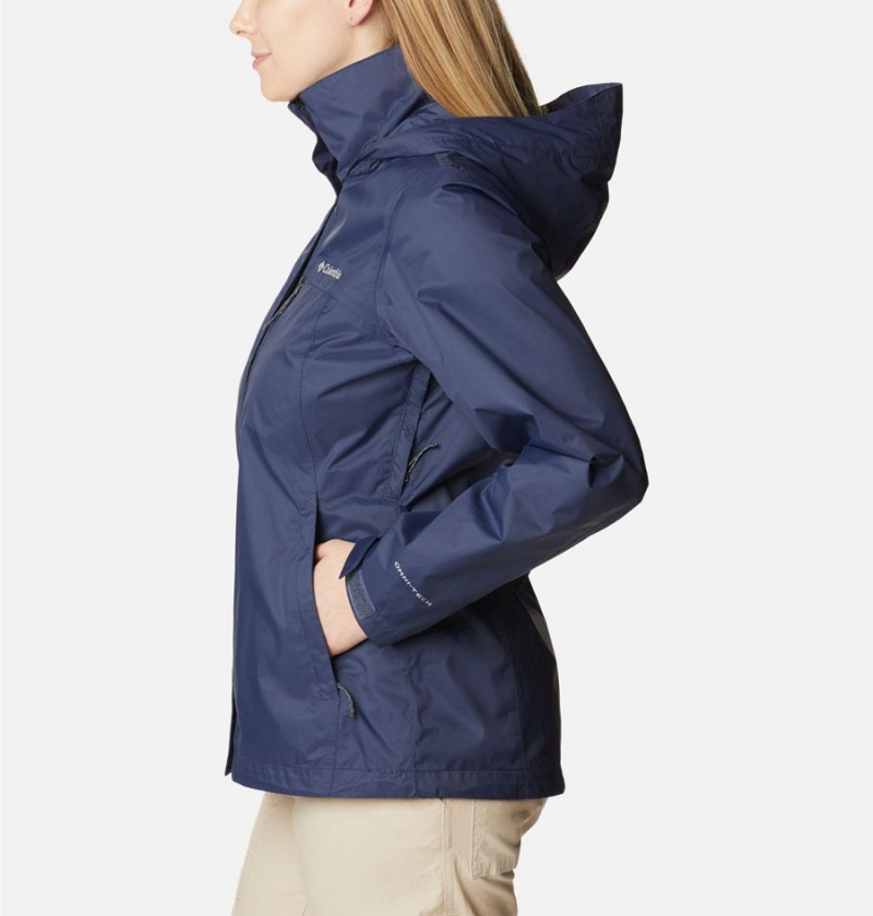 Navy Women's Columbia Pouration Rain Jacket | IVNKU-9208