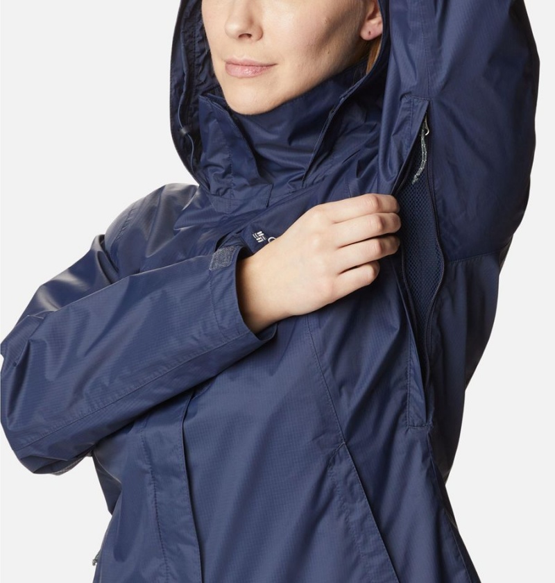 Navy Women's Columbia Pouration Rain Jacket | IVNKU-9208