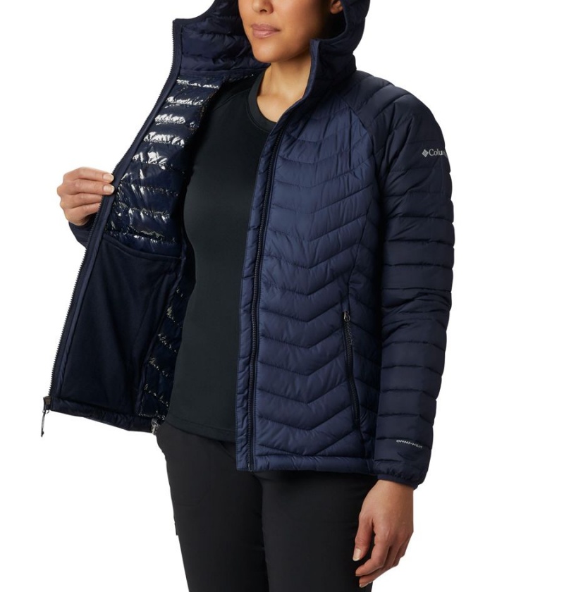 Navy Women's Columbia Powder Lite Hooded Puffer Jacket | PKVHA-6142