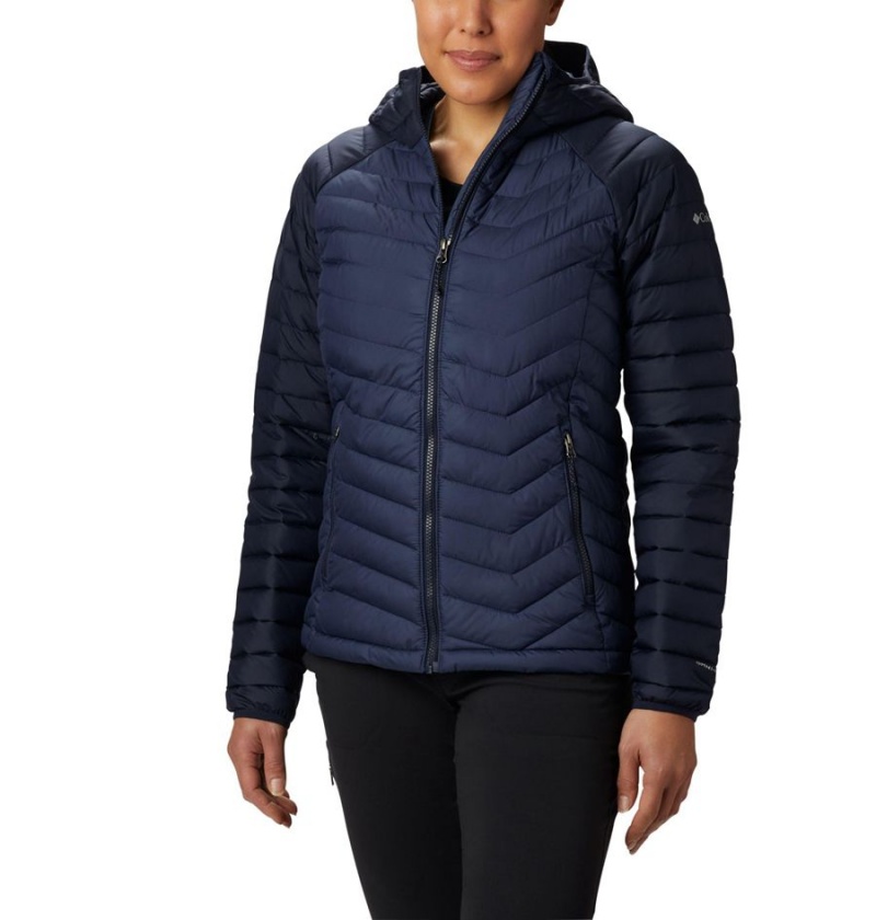 Navy Women\'s Columbia Powder Lite Hooded Puffer Jacket | PKVHA-6142