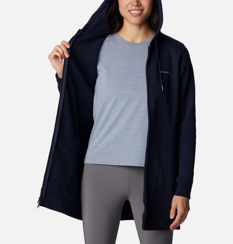 Navy Women's Columbia Rush Valley Long Full Zip Hoodie Fleece Jacket | PTMFY-0938