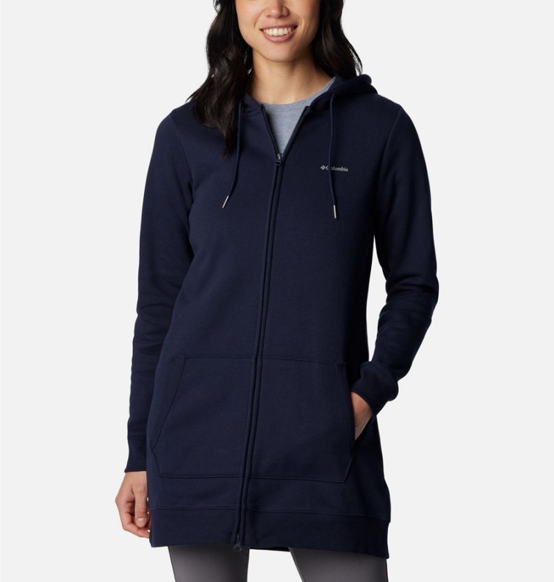 Navy Women\'s Columbia Rush Valley Long Full Zip Hoodie Fleece Jacket | PTMFY-0938