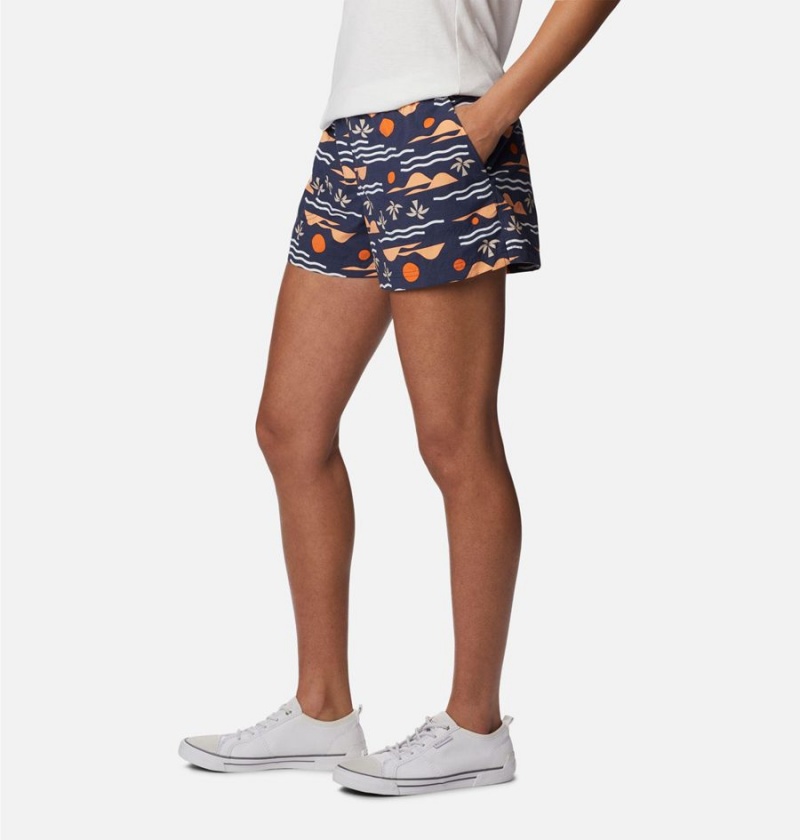 Navy Women's Columbia Sandy River II Printed Shorts | QZUGL-3164