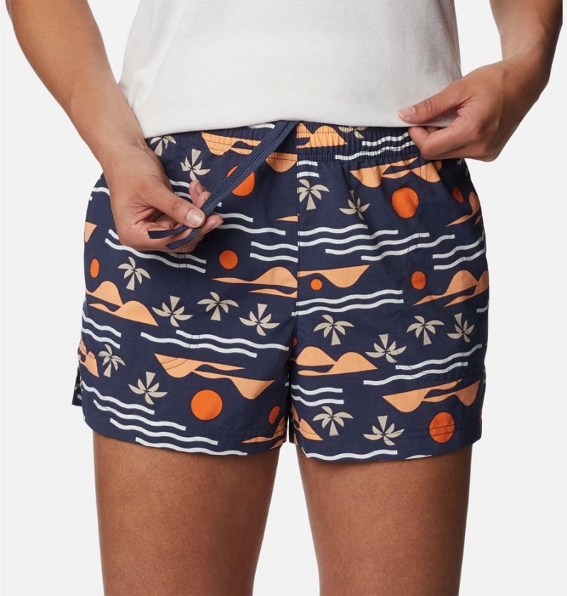 Navy Women's Columbia Sandy River II Printed Shorts | QZUGL-3164