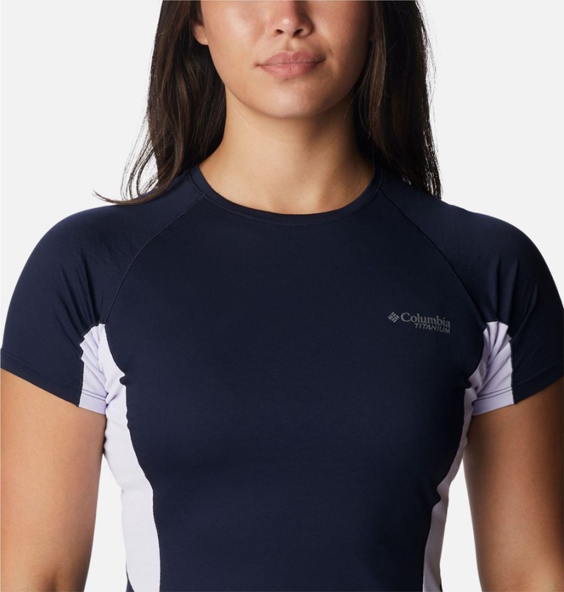 Navy Women's Columbia Titan Pass Ice Short Sleeve T-Shirt | VLOUB-0758