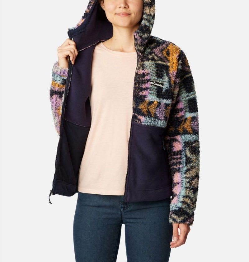 Navy Women's Columbia Winter Pass Sherpa Hooded Full Zip Fleece Jacket | QZPCV-6504