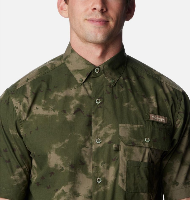 Olive Men's Columbia PHG Super Sharptail Short Sleeve Shirt | OHSMA-0213