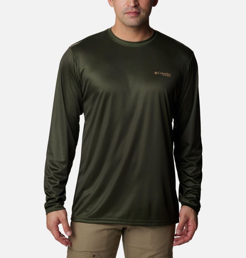 Olive Men's Columbia PHG Terminal Shot Game Flag Long Sleeve T-Shirt | MERPH-9734