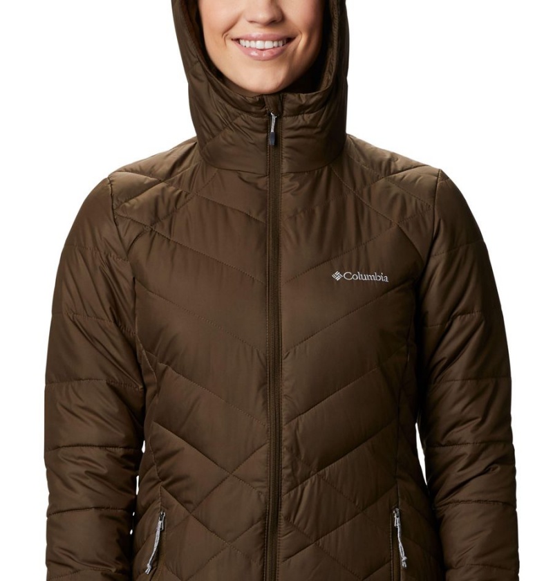 Olive Women's Columbia Heavenly Long Hooded Puffer Jacket | CMLDQ-4865