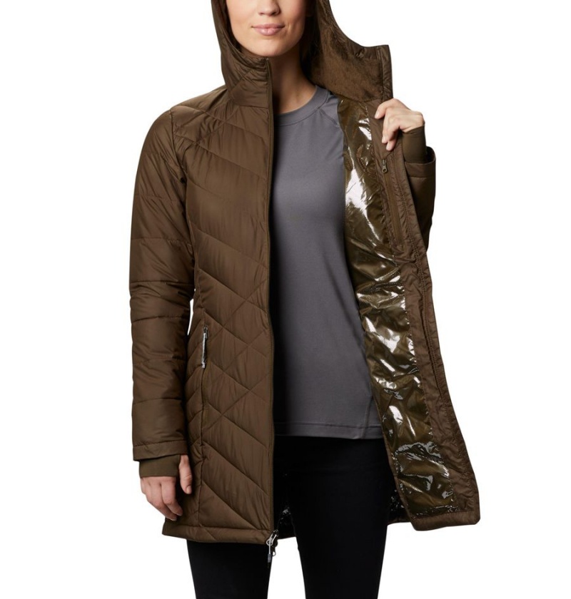 Olive Women's Columbia Heavenly Long Hooded Puffer Jacket | CMLDQ-4865