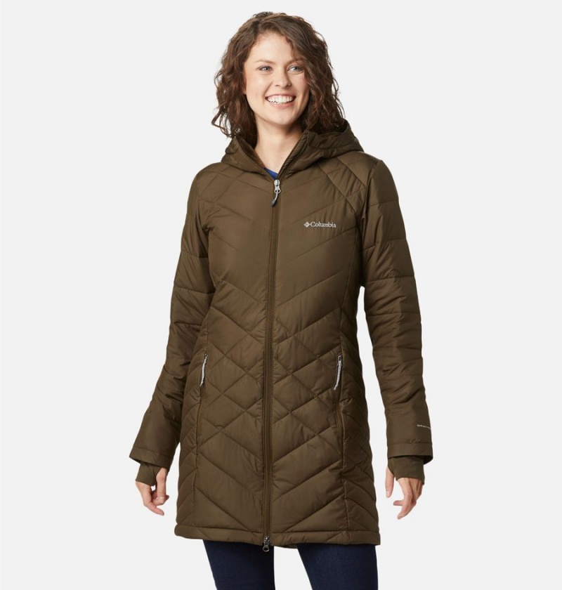 Olive Women's Columbia Heavenly Long Hooded Puffer Jacket | CMLDQ-4865