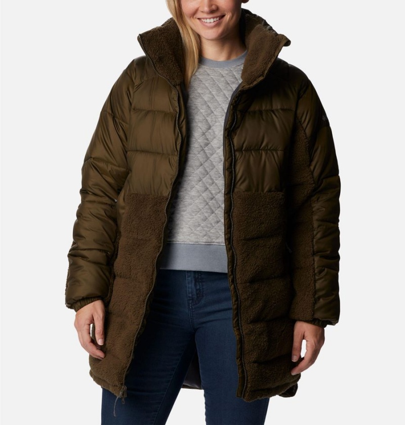 Olive Women's Columbia Leadbetter Point Long Puffer Jacket | BMWKH-3690