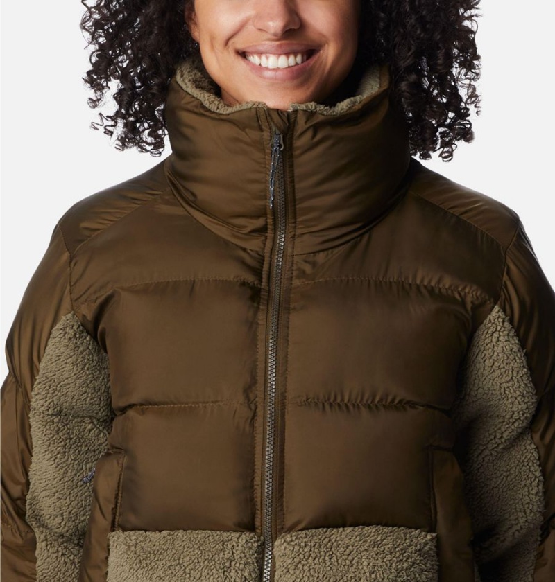 Olive Women's Columbia Leadbetter Point Sherpa Hybrid Puffer Jacket | METOR-9546