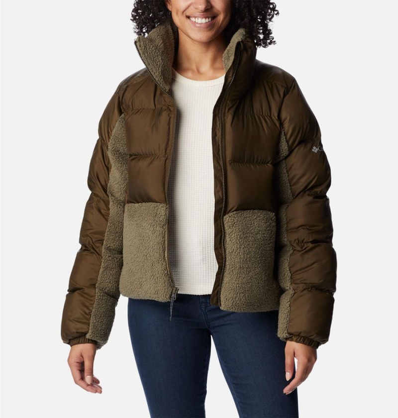 Olive Women's Columbia Leadbetter Point Sherpa Hybrid Puffer Jacket | METOR-9546